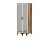 Armoire 2 portes avec miroir style industriel Akoy L80cm Bois foncé et Blanc crème