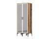 Armoire 2 portes avec miroir style industriel Akoy L80cm Bois foncé et Blanc