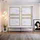 Armoire 2 portes coulissantes Imperiosus L190cm Métal Noir et Bois Effet marbre Blanc et Or