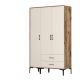 Armoire 3 portes et 2 tiroirs style industriel Akoy L120cm Bois foncé et Blanc crème