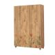 Armoire 3 portes Perth L120cm Bois clair Motif Champs de fleur Vert, Rouge et Jaune