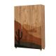 Armoire 3 portes Perth L120cm Bois clair Motif Désert Noir, Gris et Marron