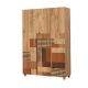 Armoire 3 portes Perth L120cm Bois clair Motif Géométrique nuance de Marron