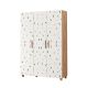 Armoire 3 portes pour enfant Perth L120cm Bois Blanc Motif ligne Orange, Bleu et Gris