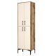 Armoire à chaussures 4 portes Thidarr 200cm Métal Noir et Bois Naturel et Blanc crème