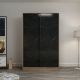 Armoire design 2 portes coulissantes Selong L120xH210cm Chêne clair et Effet marbre Noir