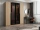 Armoire design 2 portes et 2 portes vitrées Kanowa L180xH210cm Chêne clair et Noir