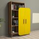 Bibliothèque 2 portes Anita 90x132cm Bois Naturel et Jaune