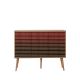 Buffet 3 portes Areva 120x90cm Motif Rayures Bois Naturel et Rouge