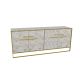 Buffet 4 portes Anita 179,9x75cm Métal Or et Bois Blanc effet marbre