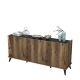 Buffet 4 portes Bergerat 180cm Bois Naturel et Effet marbre Noir