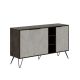 Buffet bas 3 portes et 3 étagères Ginda 142cm Bois Beige et Blanc effet Marbre et Métal Noir