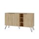 Buffet bas 3 portes et 3 étagères Ginda 142cm Bois Chêne clair et Métal Noir
