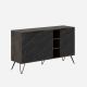 Buffet bas 3 portes et 3 étagères Ginda 142cm Bois foncé et Noir effet Marbre et Métal Noir