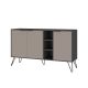 Buffet bas 3 portes et 3 étagères Ginda 142cm Bois Moka et Anthracite et Métal Noir
