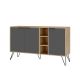 Buffet bas 3 portes et 3 étagères Ginda 142cm Bois Anthracite et Moka et Métal Noir