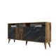 Buffet bas 4 portes et 2 tiroirs Kaltes L160cm Bois et Effet marbre Noir