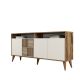 Buffet bas 4 portes et 2 tiroirs Kaltes L160cm Bois et Blanc crème