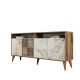 Buffet bas 4 portes et 2 tiroirs Kaltes L160cm Bois et Effet marbre Blanc