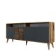 Buffet bas 4 portes et 2 niches de rangement Kaltes L180cm Bois foncé et Anthracite