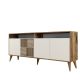 Buffet bas 4 portes et 2 niches de rangement Kaltes L180cm Bois foncé et Beige