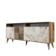 Buffet bas 4 portes et 2 niches de rangement Kaltes L180cm Bois foncé et Effet marbre blanc