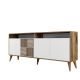 Buffet bas 4 portes et 2 niches de rangement Kaltes L180cm Bois foncé et Blanc