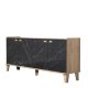 Buffet bas 4 portes Nadil 180cm Bois Chêne et Noir effet marbre