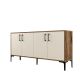 Buffet bas 4 portes Vranus 160cm Bois Naturel et Blanc crème et Métal Noir