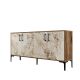 Buffet bas 4 portes Vranus 160cm Bois Naturel et Effet marbre Blanc et Métal Noir