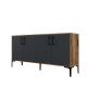 Buffet bas 4 portes Vranus 160cm Bois Naturel et Anthracite et Métal Noir