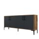 Buffet bas 4 portes Vranus 180cm Bois Naturel et Anthracite et Métal Noir