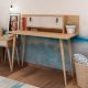 Bureau avec 1 porte basculantes Galveston L120cm Chêne clair et Blanc effet béton