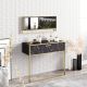 Coiffeuse L90cm avec 1 porte et miroir mural 38x90cm Dettris Bois effet marbre Noir et Or