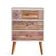 Commode 3 tiroirs Cyrano 50cm Impression Bois sculpté Blanc et Marron