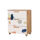 Commode 3 tiroirs Skeet Bois Blanc Motif Abstrait Orange, Bleu et Gris