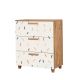 Commode 3 tiroirs Skeet Bois Blanc Motif ligne Orange, Bleu et Gris
