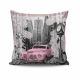 Coussin Vimon 43x43cm Motif Chicago et voiture vintage Rose, Noir et Blanc