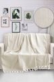 Couverture de canapé jacquard à franges Tutelae 170x230cm 100% Coton Bisque