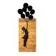 Décoration murale Chiara 30x86cm Fille et Ballons Bois Naturel et Métal Noir