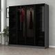 Dressing 2 tiroirs et 10 étagères Antipaxos L180xH190cm Bois Anthracite et Verre fumé Noir