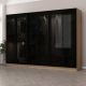Dressing 2 tiroirs et 10 étagères Antipaxos L270xH210cm Bois clair et Verre fumé Noir