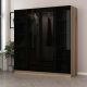 Dressing 2 tiroirs et 5 étagères Antipaxos L180xH210cm Bois clair et Verre fumé Noir