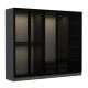 Dressing 2 tiroirs et 5 étagères Antipaxos L225xH190cm Bois Anthracite et Verre fumé Noir