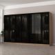 Dressing 2 tiroirs et 5 étagères Antipaxos L315xH210cm Bois clair et Verre fumé Noir
