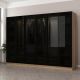 Dressing 4 tiroirs et 10 étagères Antipaxos L270xH210cm Bois clair et Verre fumé Noir