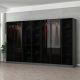 Dressing 4 tiroirs et 15 étagères Antipaxos L315xH210cm Bois Anthracite et Verre fumé Noir