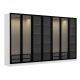 Dressing 4 tiroirs et 15 étagères Antipaxos L315xH210cm Bois Blanc et Verre fumé Noir