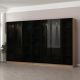 Dressing 4 tiroirs et 15 étagères Antipaxos L315xH210cm Bois clair et Verre fumé Noir