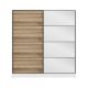 Dressing avec 2 porte coulissantes et miroir à droite Carina L180xH190cm Blanc et Bois clair